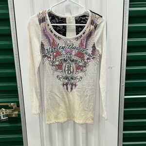 Harley-Davidson Cream and Purple Graphic Long Sleeve Tee